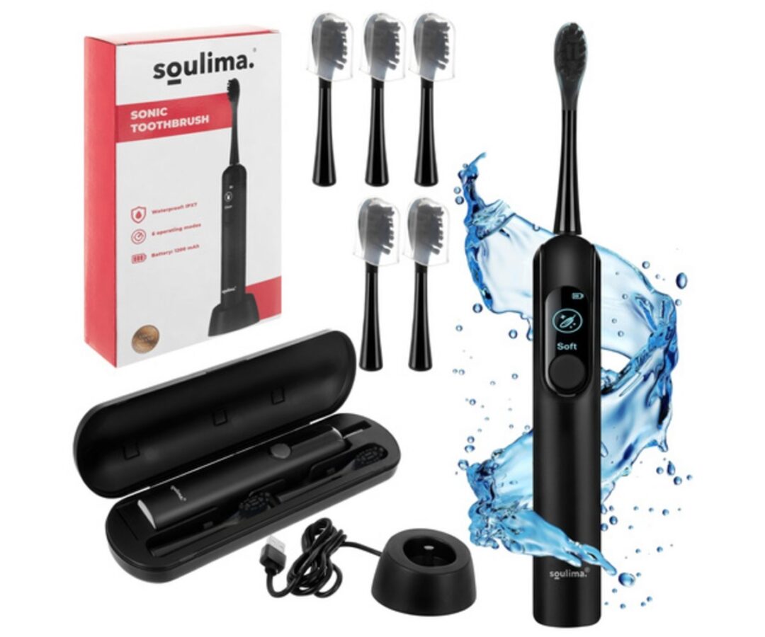 Must Soulima X800 sonic hambahari koos kuue otsikuga ja laadimisalus.
