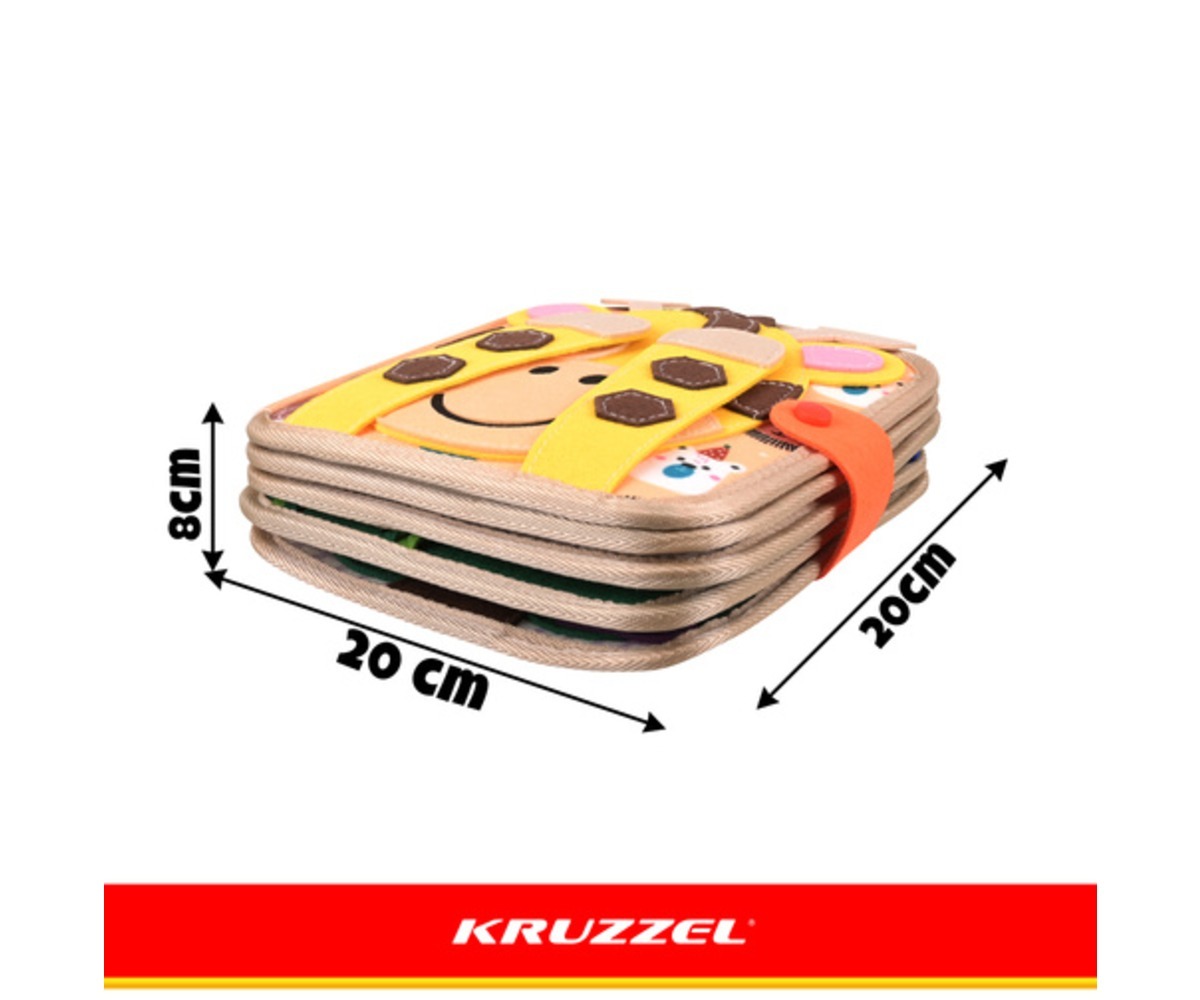 Kruzzel kaelkirjaku sensoorne tegevusraamat, mõõtmed 20 cm x 20 cm x 8 cm, kompaktsed ja mugavad