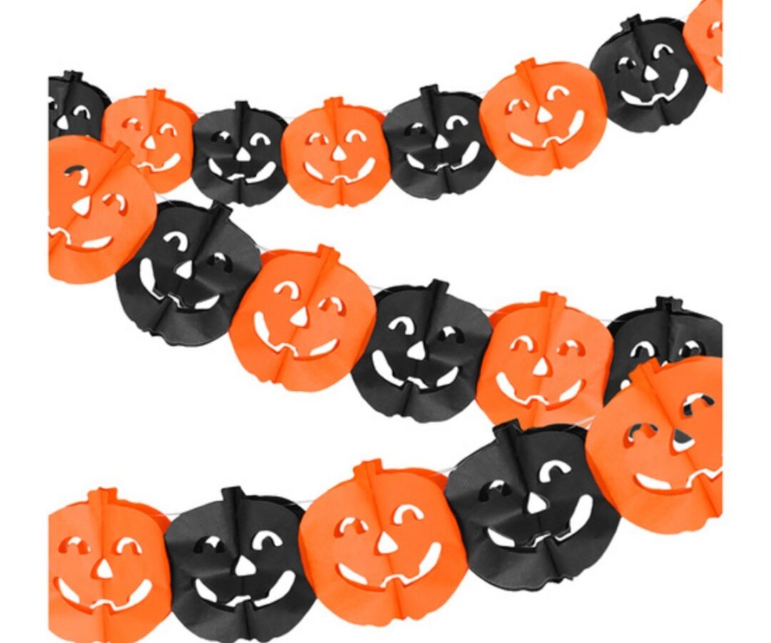 Halloweeni kõrvitsatega dekoratiivkett 3m, värvilised kõrvitsakujud