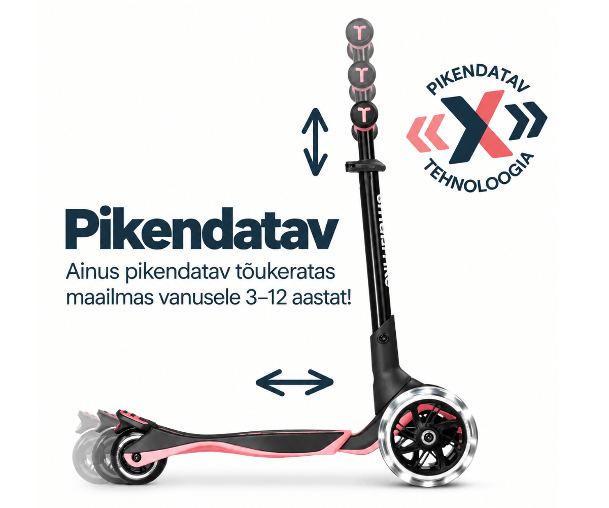 SmarTrike tõukeratas istmega Xtend Ride-on LED 5in1, ainulaadne pikendatav tõukeratas lastele vanuses 3–12 aastat.