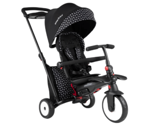 SmarTrike kolmerattaline käru STR5 6in1 must-valge esivaates, kus on näha katet ja istekoht.