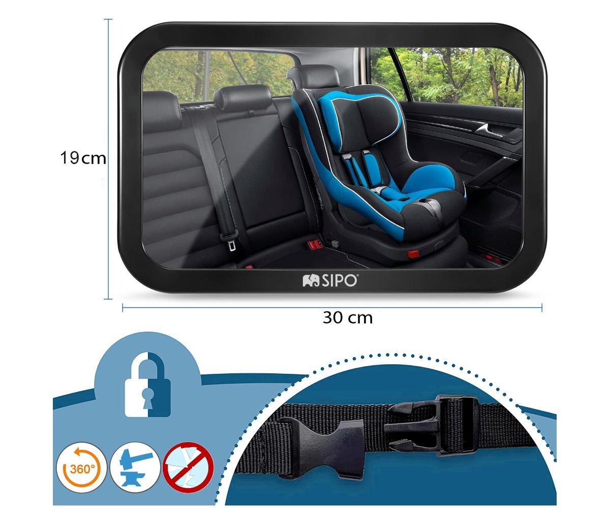SIPO beebipeegel autosse SBS-SM30, millel on selge peegel ja 360° pööratav disain.