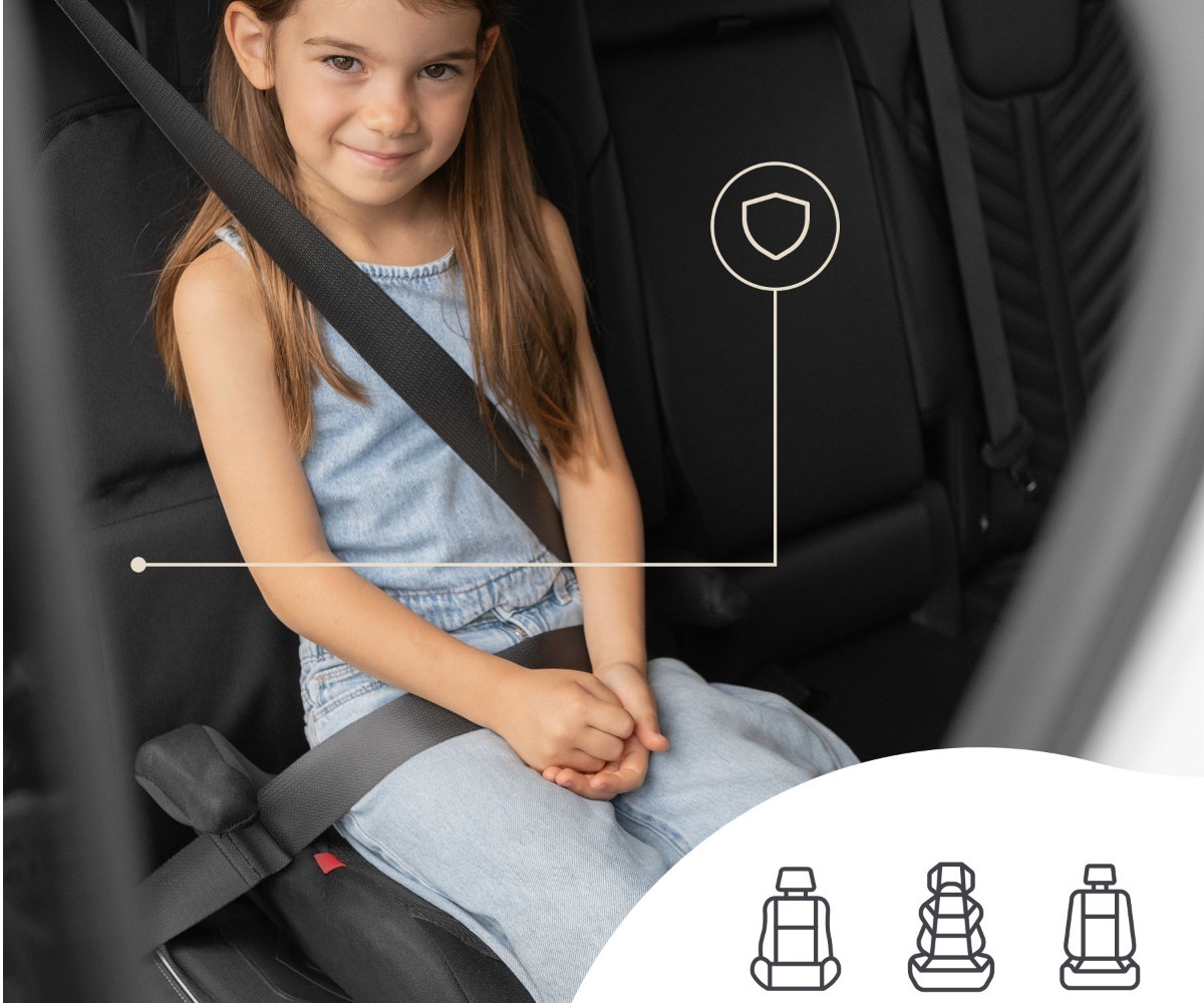 SIPO libisemisvastane turvatooli alusmatt autosse SCA-09, laps autoistmel turvapaelaga.