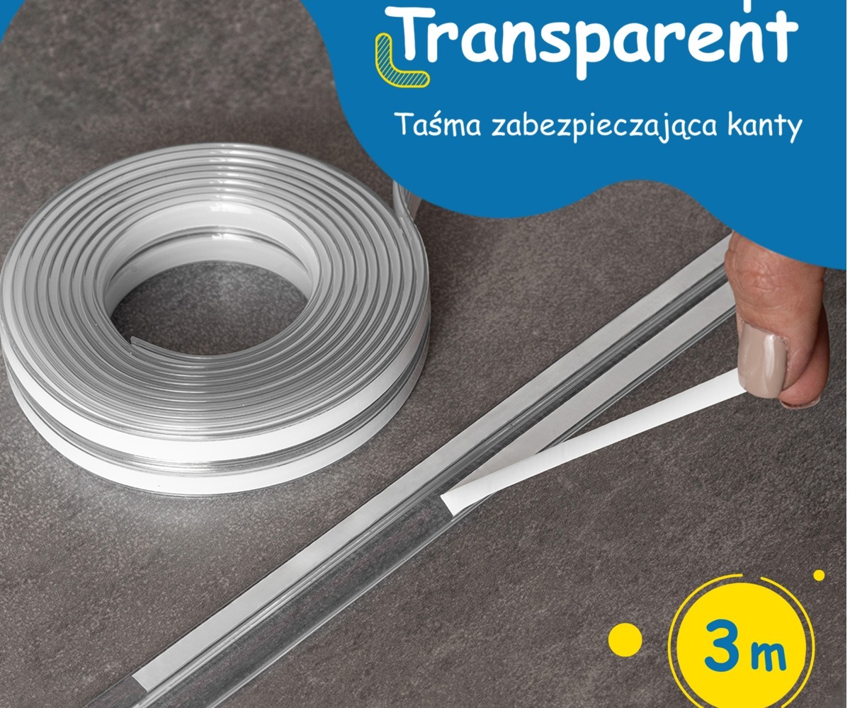 SIPO läbipaistev servakaitseteip mööblile 3m SBS-T10, näidatud paigaldamise protsess.