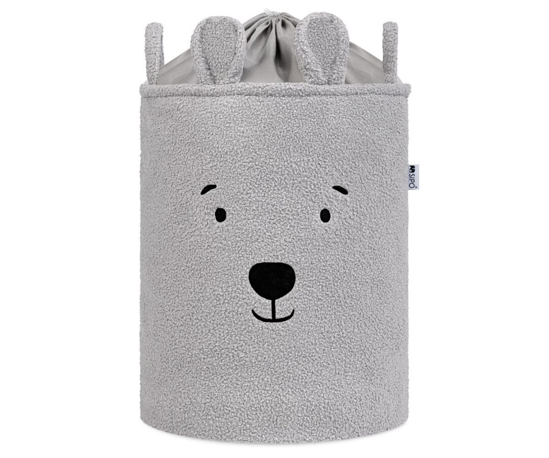 SIPO Premium bouclé mänguasjakorv 43L - hall karu, pehme ja lõbus mänguasjakorv lastele.