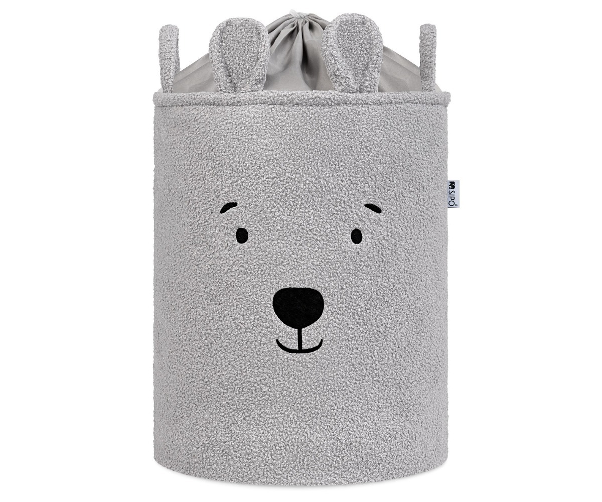 SIPO Premium bouclé mänguasjakorv 43L - hall karu, pehme ja lõbus mänguasjakorv lastele.