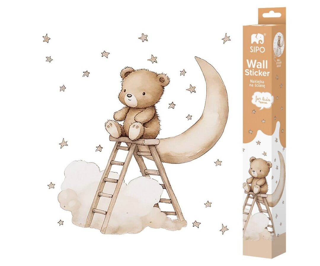 SIPO lastetoa seinakleebised Bear on a Ladder – beež kujutab karu redelil kuu kohal tähtede taustal.