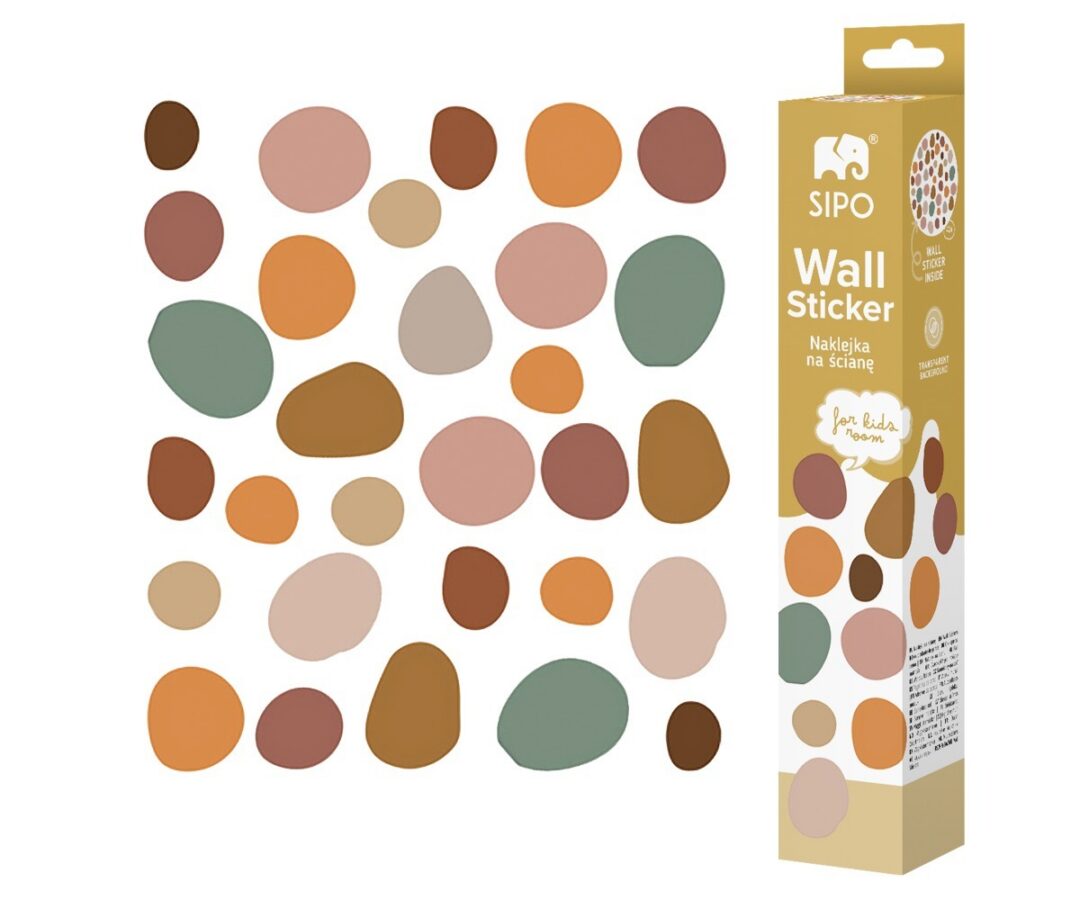 SIPO lastetoa seinakleebised Boho Dots, koosnevad erinevatest värvilistest punktidest, pakend.
