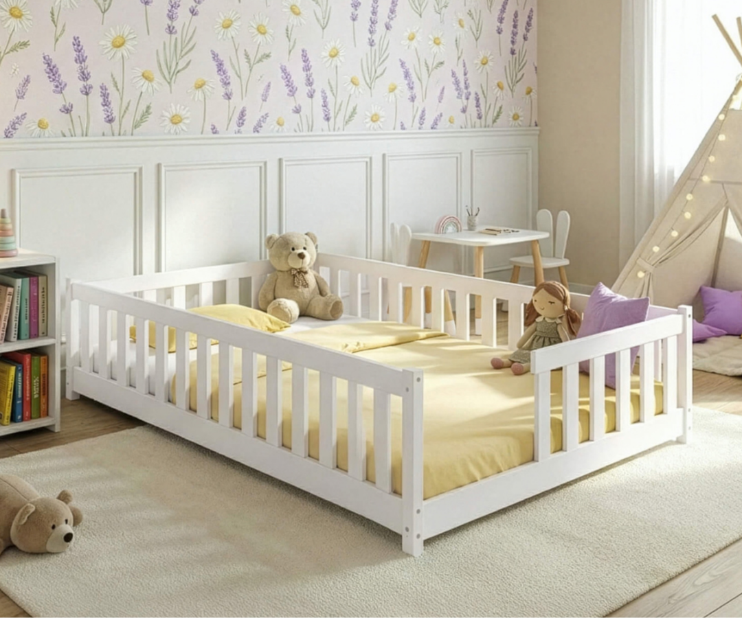 Montessori põrandavoodi IVY 120×200cm (ava jalutsis) – valge
