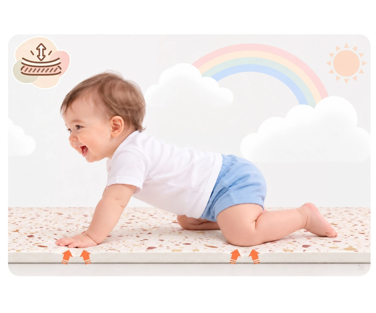 Paks puslematt Ricokids 175×118cm – beež terrazzo