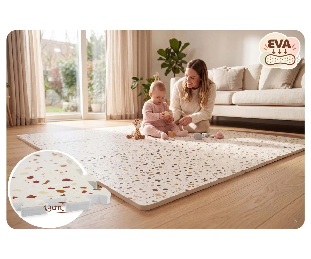 Paks puslematt Ricokids 175×118cm – beež terrazzo, 6 osa