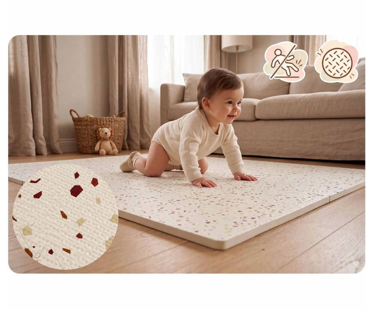 Paks puslematt Ricokids 175×118cm – beež terrazzo, 6 osa