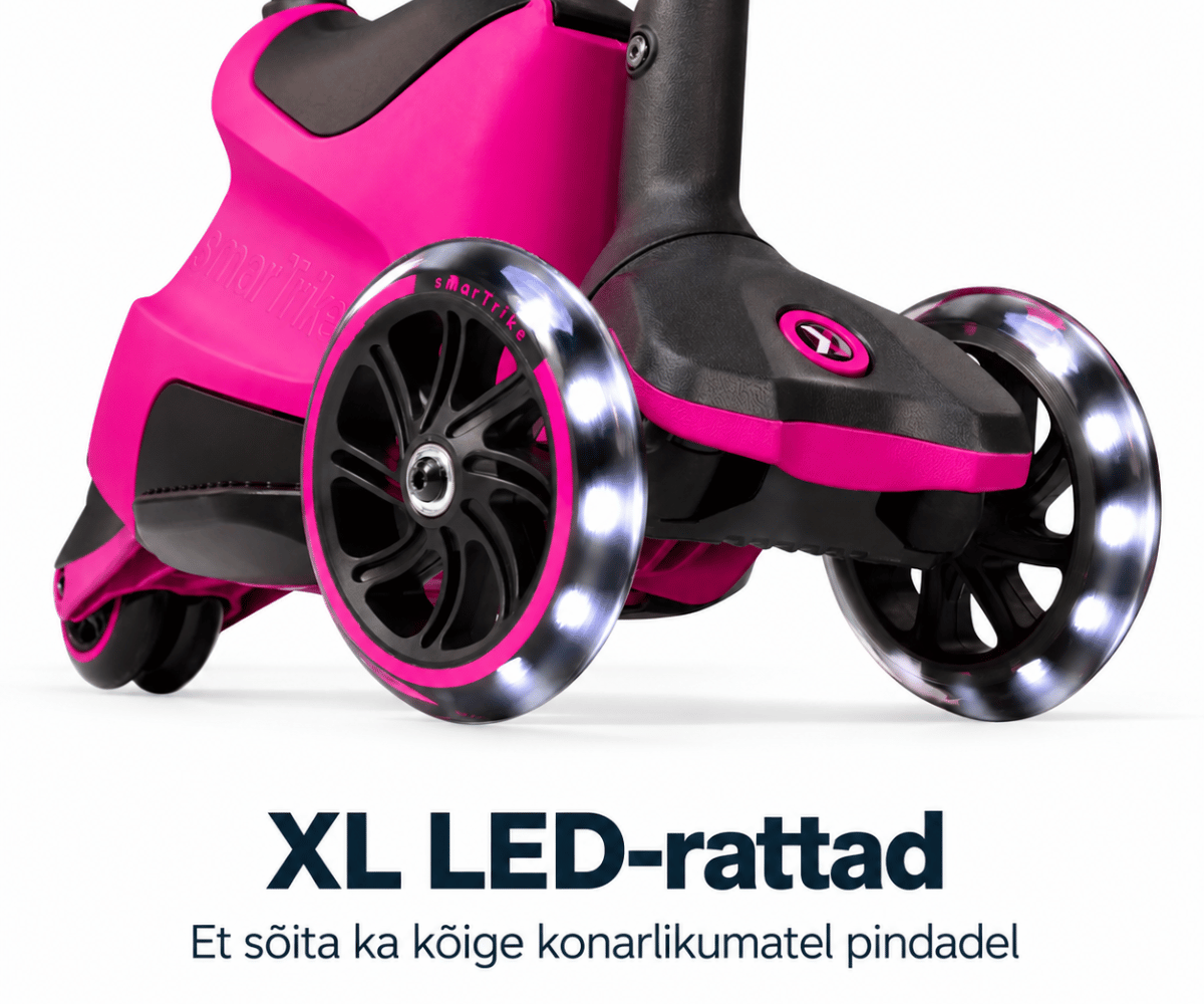 SmarTrike Xtend Ride-on roosa tõukeratas suurte LED-valgustusega ratastega